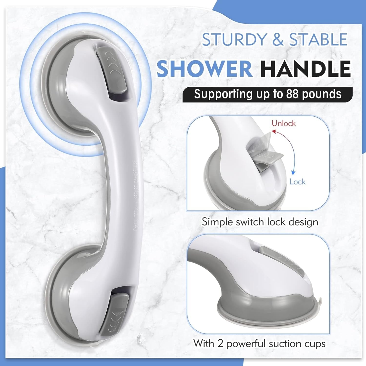 SoutienFixe – Barre d'appui à ventouse ultra sécurisée pour salle de bain - Hommfer