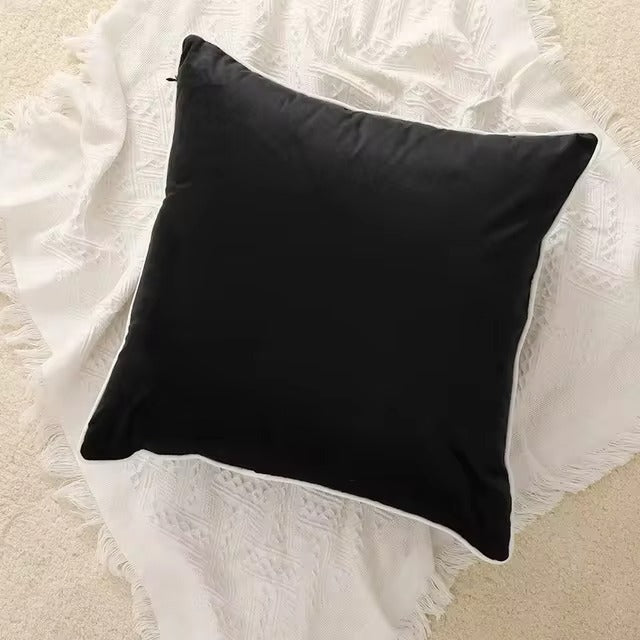 Housse de coussin en velours doux noir et blanc aux finitions soignées, 45x45 50x50 30x50