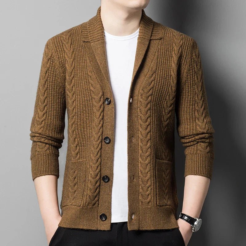 Ariette Cardigan en laine mélangée, maille jacquard brossée à col châle, tricoté à la main pour douceur au quotidien - Hommfer