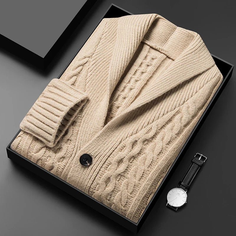 Ariette Cardigan en laine mélangée, maille jacquard brossée à col châle, tricoté à la main pour douceur au quotidien - Hommfer