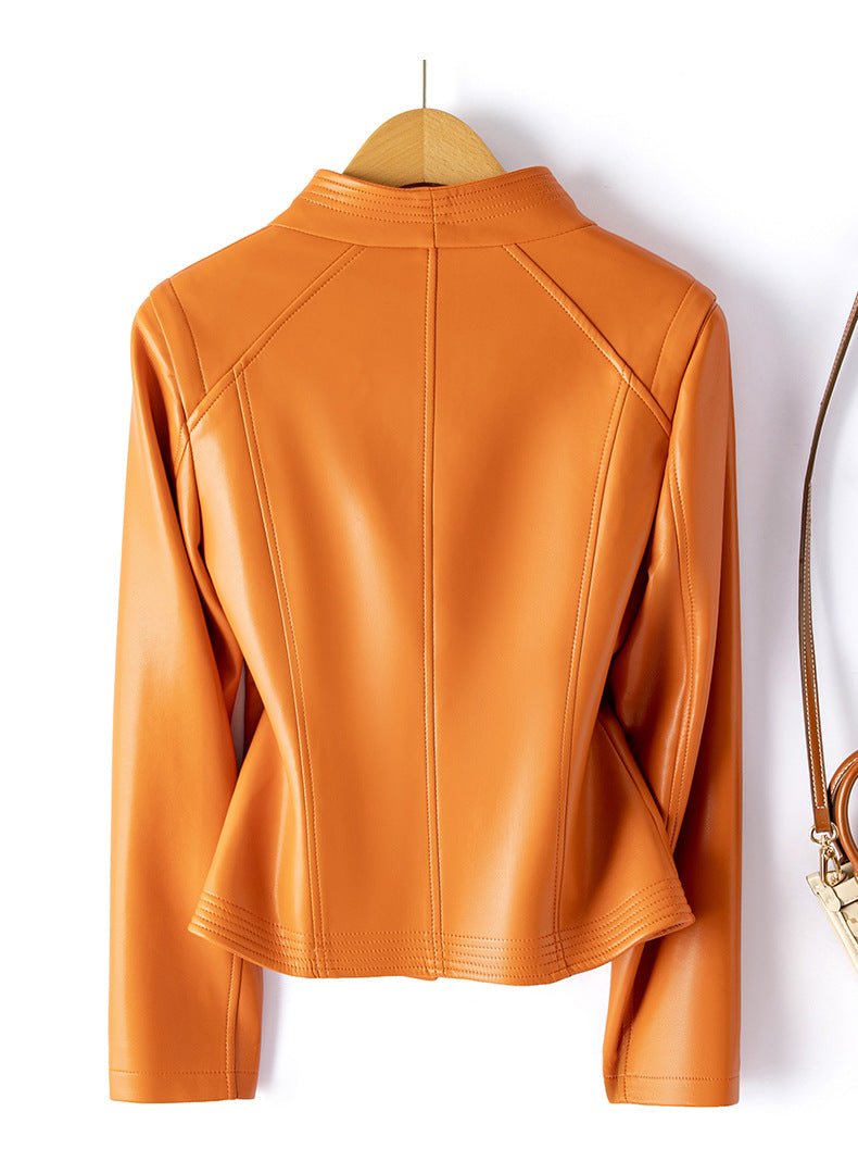 Aurore Veste Moto en Cuir de Mouton Souple avec zip asymétrique, coupe ajustée et doublure en coton - Hommfer