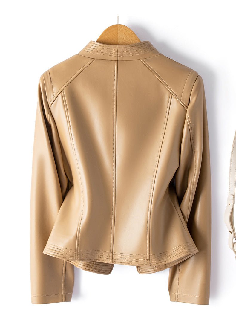 Aurore Veste Moto en Cuir de Mouton Souple avec zip asymétrique, coupe ajustée et doublure en coton - Hommfer