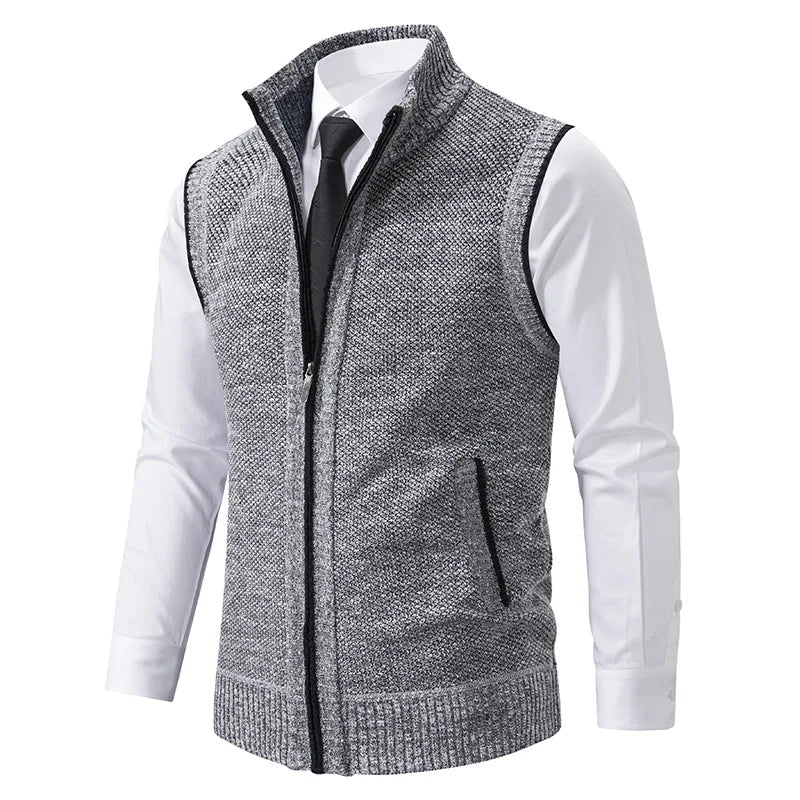 Beaumont Gilet en maille coton mélangé à col roulé, zip robuste et poches à superposer sur une chemise - Hommfer