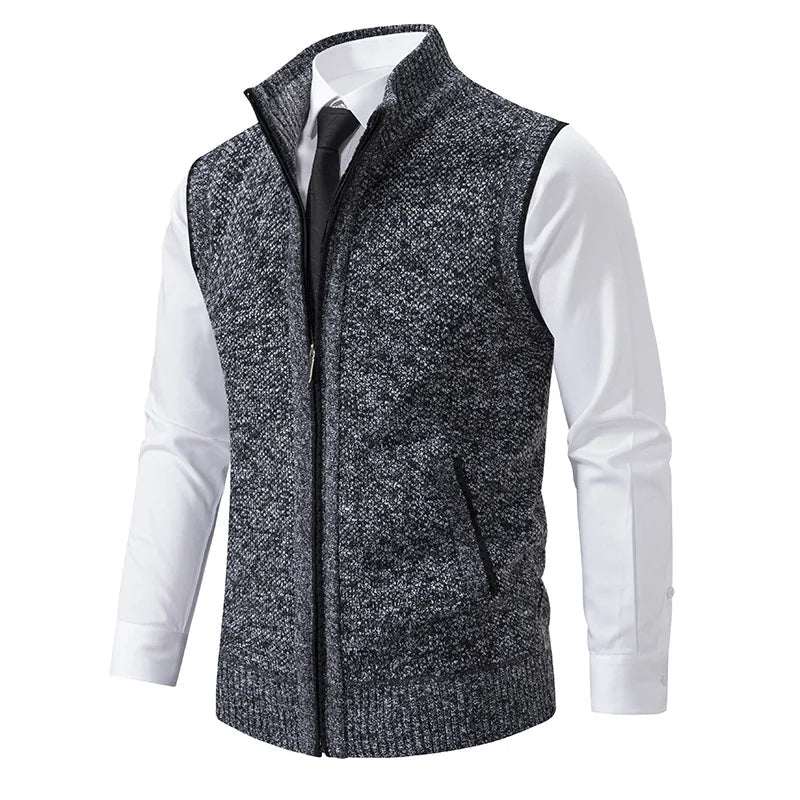 Beaumont Gilet en maille coton mélangé à col roulé, zip robuste et poches à superposer sur une chemise - Hommfer