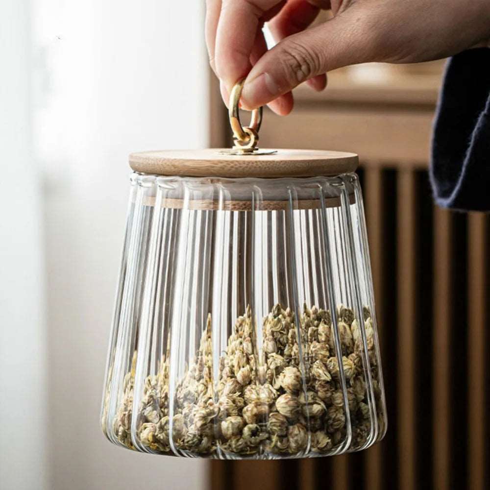 Bocal hermétique en verre avec couvercle en bois pour garder les aliments frais et secs disponible en deux styles - Hommfer