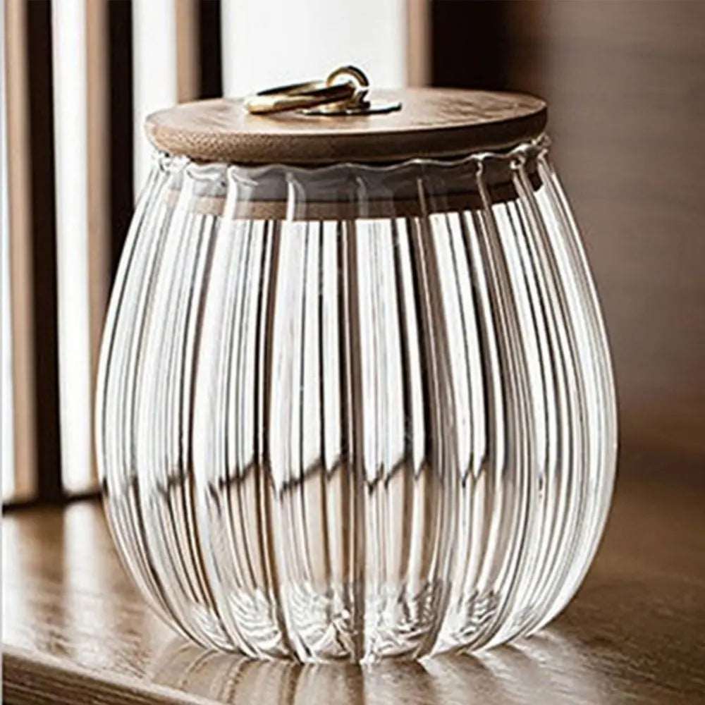 Bocal hermétique en verre avec couvercle en bois pour garder les aliments frais et secs disponible en deux styles - Hommfer