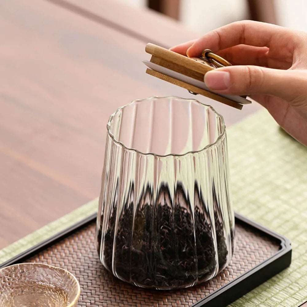 Bocal hermétique en verre avec couvercle en bois pour garder les aliments frais et secs disponible en deux styles - Hommfer