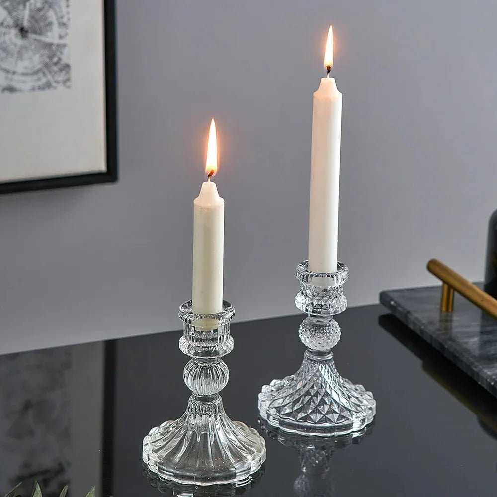 Bougeoirs en verre au design nordique minimaliste pour bougies cylindriques, disponibles en 4 styles - Hommfer