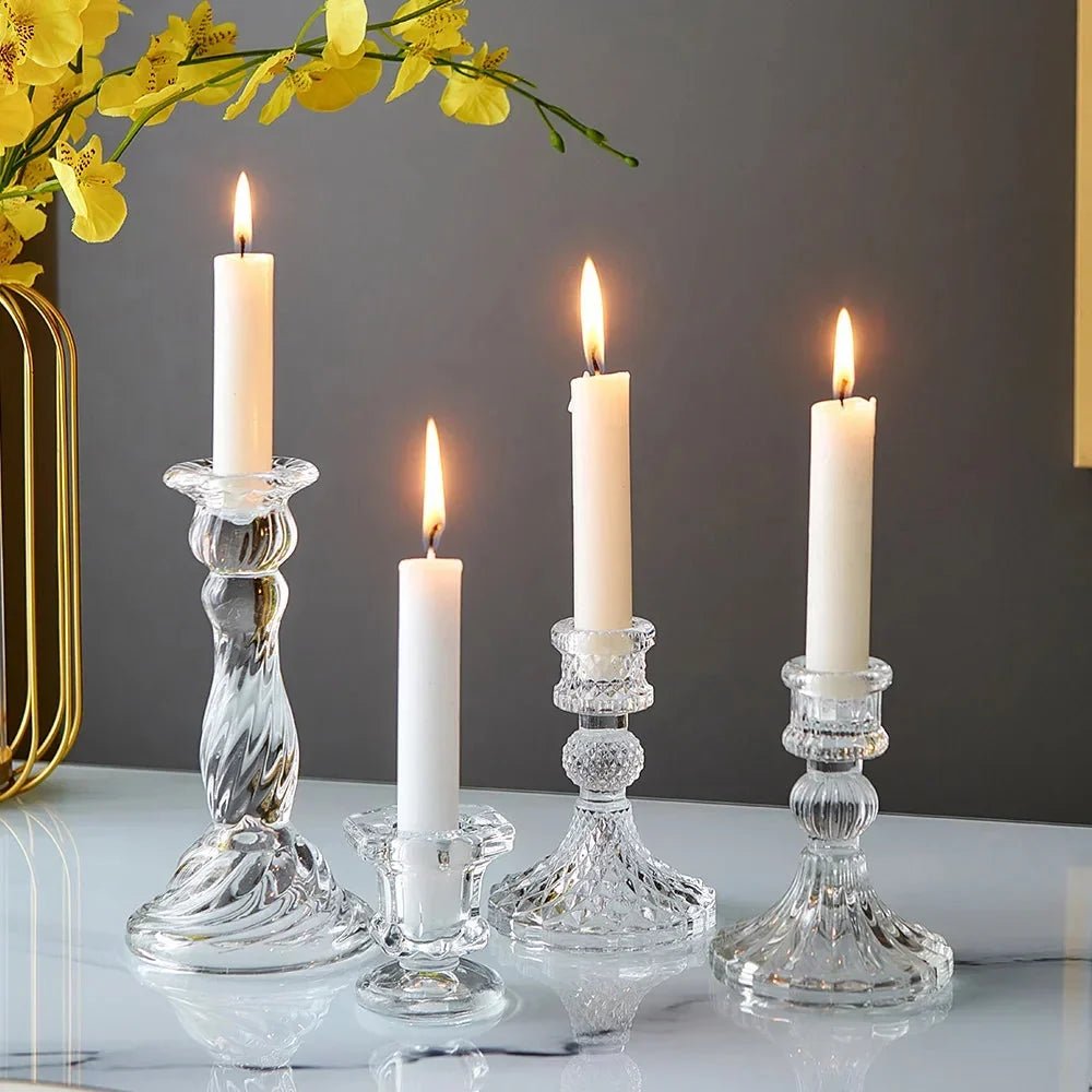 Bougeoirs en verre au design nordique minimaliste pour bougies cylindriques, disponibles en 4 styles - Hommfer