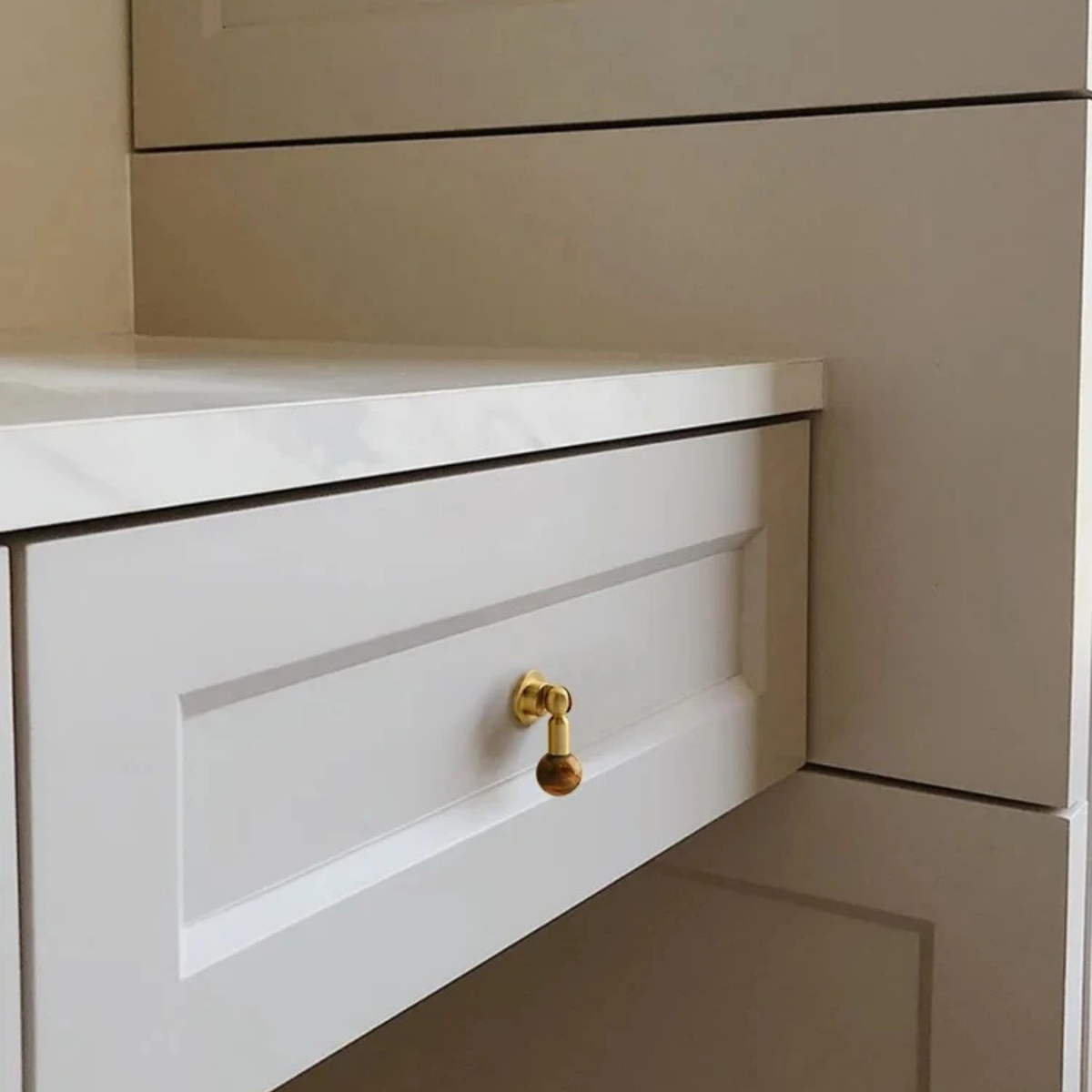 Bouton de meuble en cristal ambre et laiton pour armoires et tiroirs - Hommfer