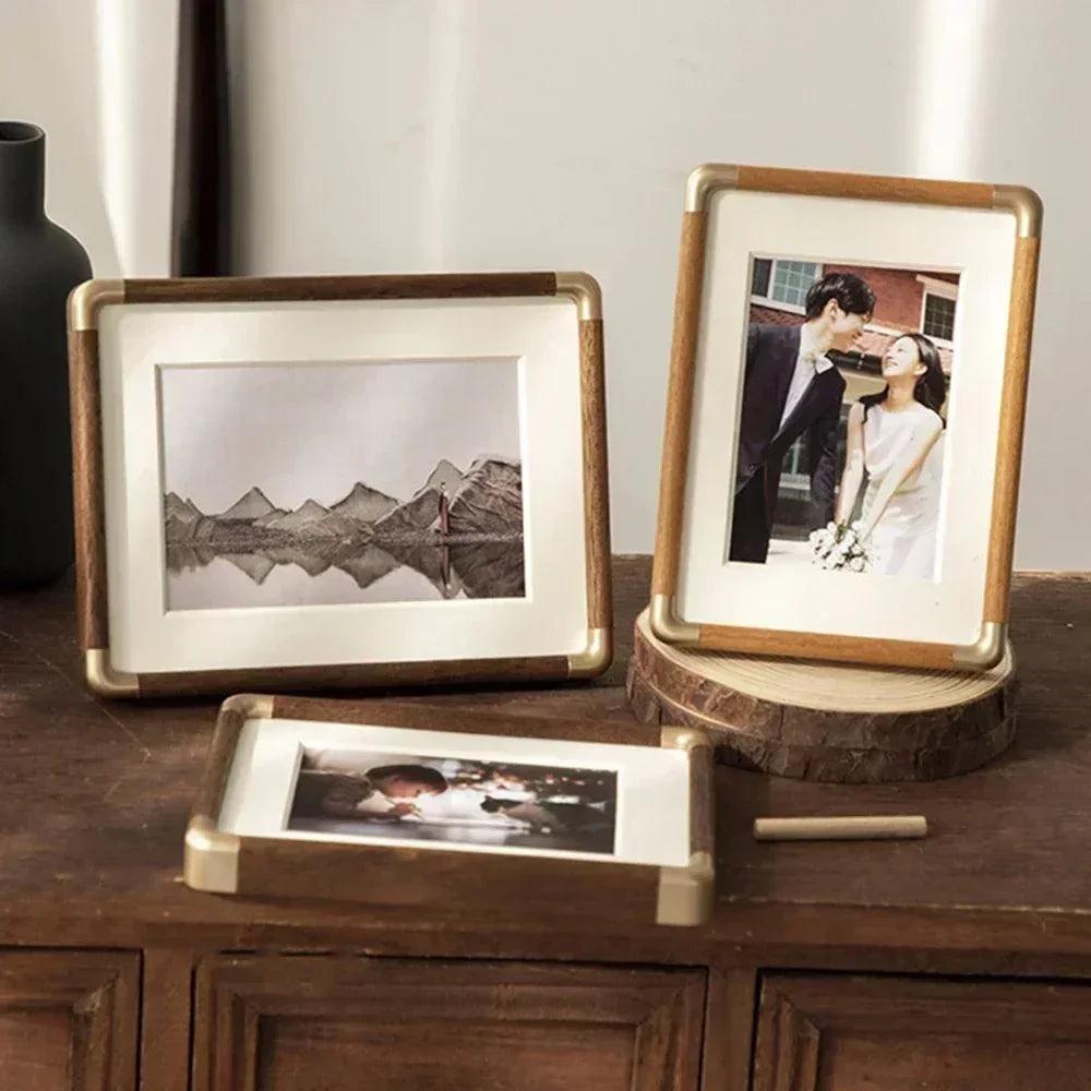 Cadre photo de table en bois massif, style vintage avec angles décoratifs, tailles 5 à 12 pouces - Hommfer