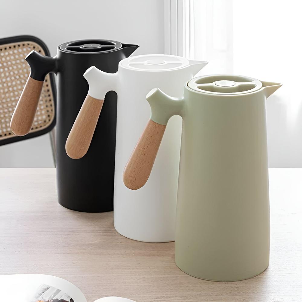 Carafe isotherme 1 L en acier inoxydable avec poignée en bois, étanche, garde chaud ou froid 12–24 h - Hommfer