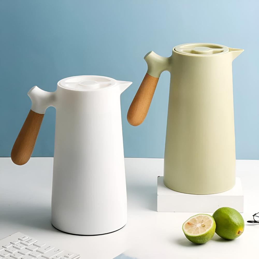 Carafe isotherme 1 L en acier inoxydable avec poignée en bois, étanche, garde chaud ou froid 12–24 h - Hommfer