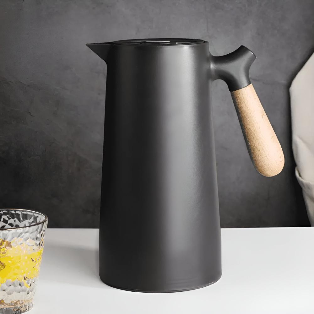 Carafe isotherme 1 L en acier inoxydable avec poignée en bois, étanche, garde chaud ou froid 12–24 h - Hommfer