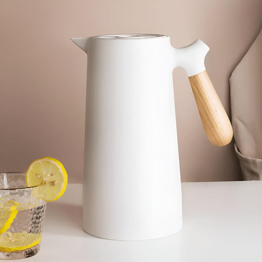 Carafe isotherme 1 L en acier inoxydable avec poignée en bois, étanche, garde chaud ou froid 12–24 h - Hommfer