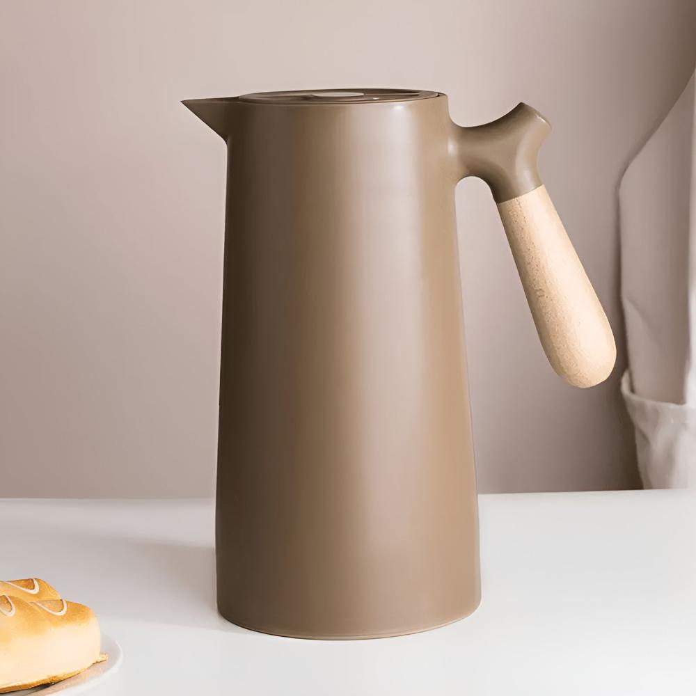 Carafe isotherme 1 L en acier inoxydable avec poignée en bois, étanche, garde chaud ou froid 12–24 h - Hommfer