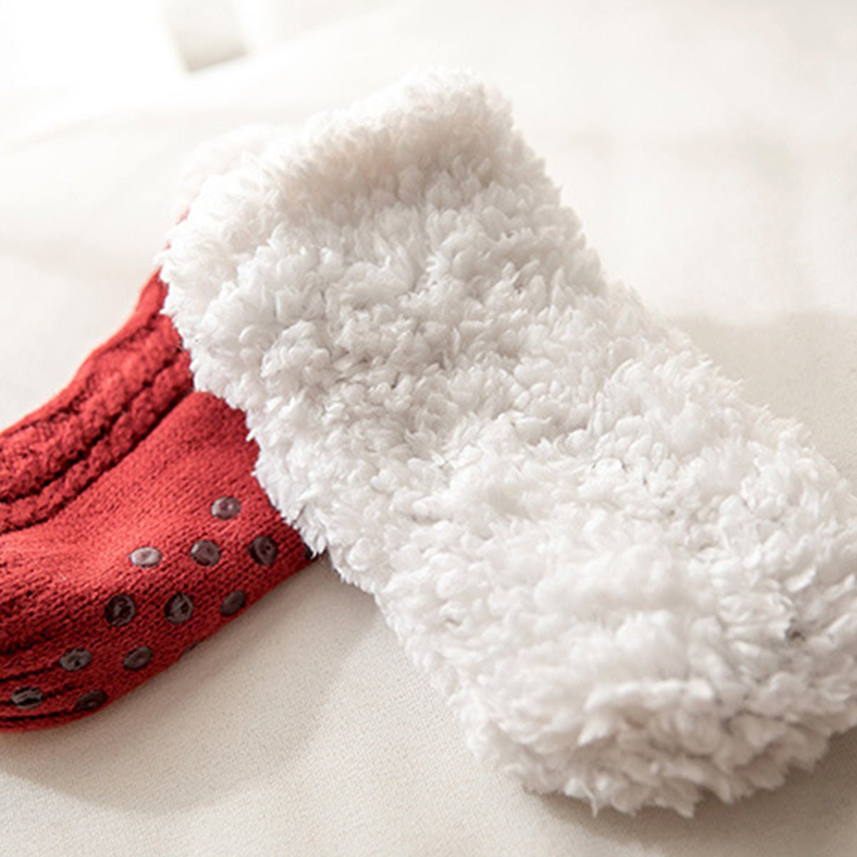 Chaussettes d’intérieur en polaire brossée à semelles antidérapantes, maille torsadée - Hommfer