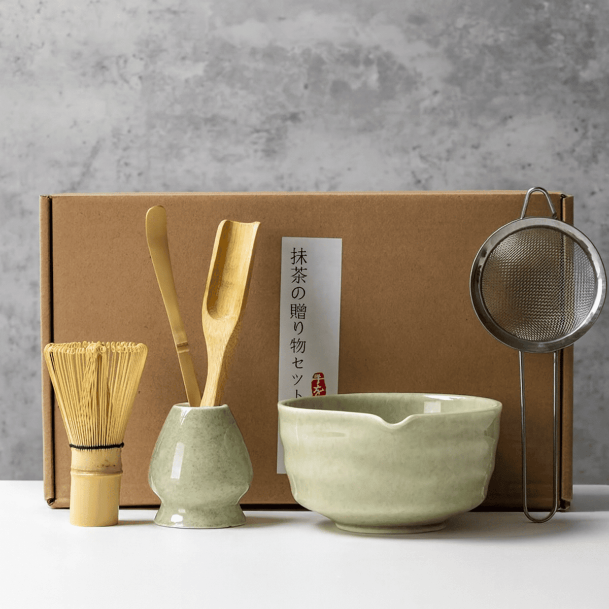 Coffret Matcha 6 pièces avec bol en céramique, fouet et cuillère en bambou pour cérémonie du thé - Hommfer