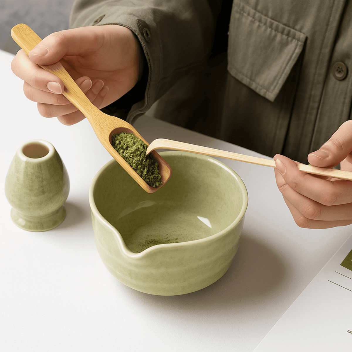 Coffret Matcha 6 pièces avec bol en céramique, fouet et cuillère en bambou pour cérémonie du thé - Hommfer