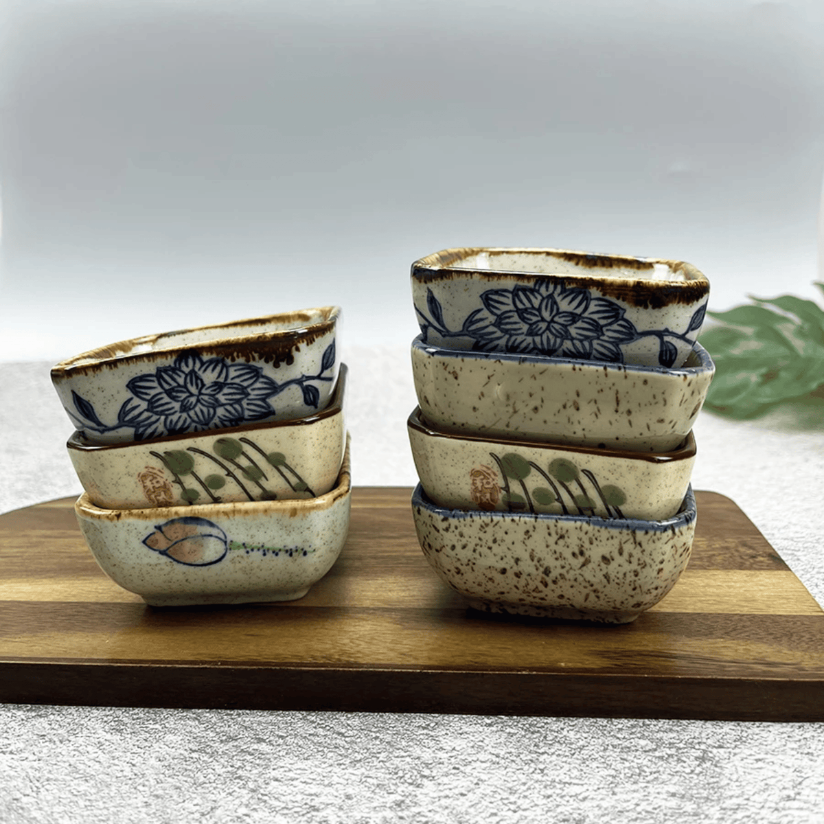 Coupelles carrées en porcelaine à motifs japonais pour sauces, lot de 4, micro-ondes et lave-vaisselle - Hommfer