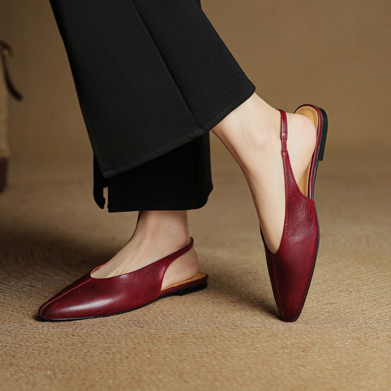 Elara Pointed-Toe Leather Slingback Flat with Padded Insole - Hommfer