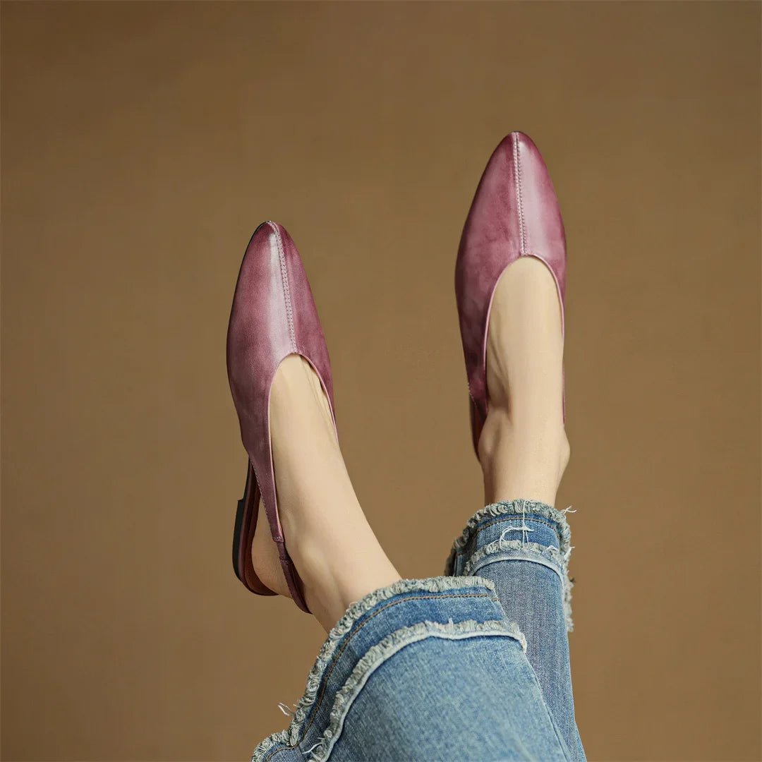 Elara Pointed-Toe Leather Slingback Flat with Padded Insole - Hommfer