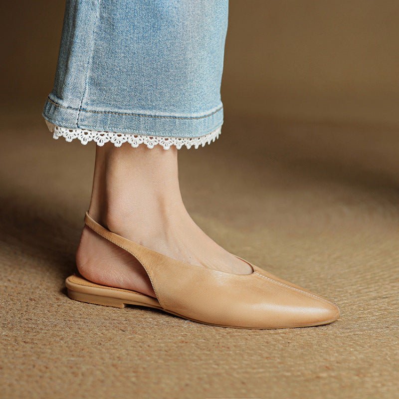 Elara Pointed-Toe Leather Slingback Flat with Padded Insole - Hommfer