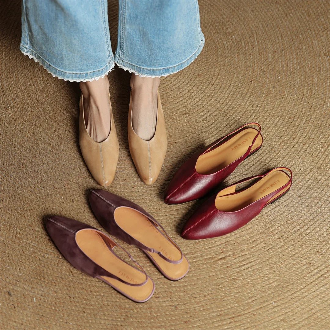 Elara Pointed-Toe Leather Slingback Flat with Padded Insole - Hommfer