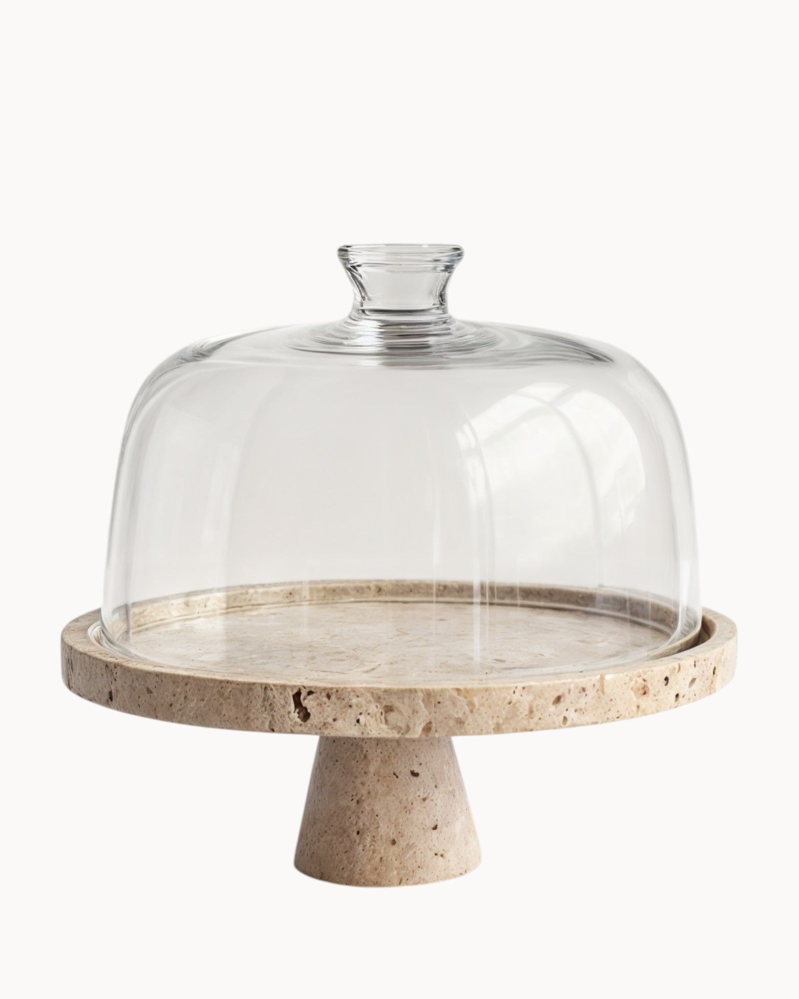 ÉléganceTravertine - Présentoir Gâteau Beige 28cm - Hommfer