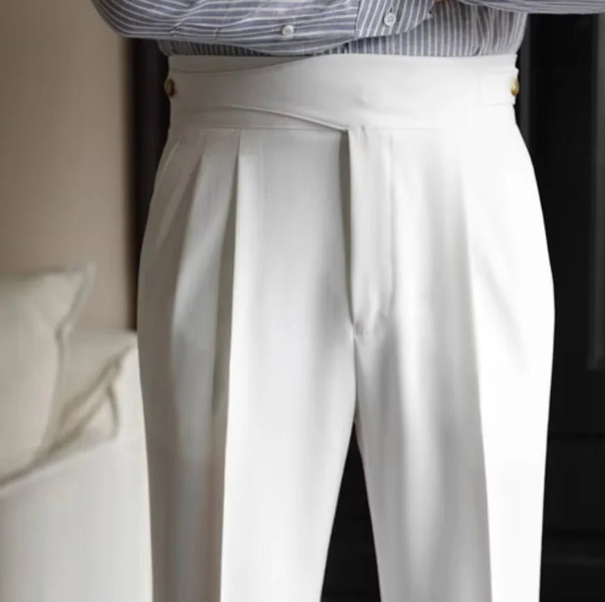 Éloi Pantalon Gurkha plissé en coton mélangé à taille haute et double bouton - Hommfer