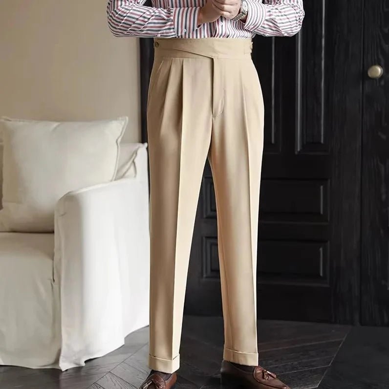 Éloi Pantalon Gurkha plissé en coton mélangé à taille haute et double bouton - Hommfer