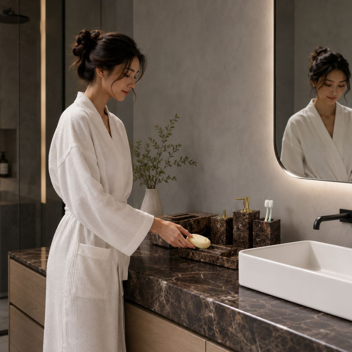 Emperador Dark Marble Bathroom Collection - Hommfer