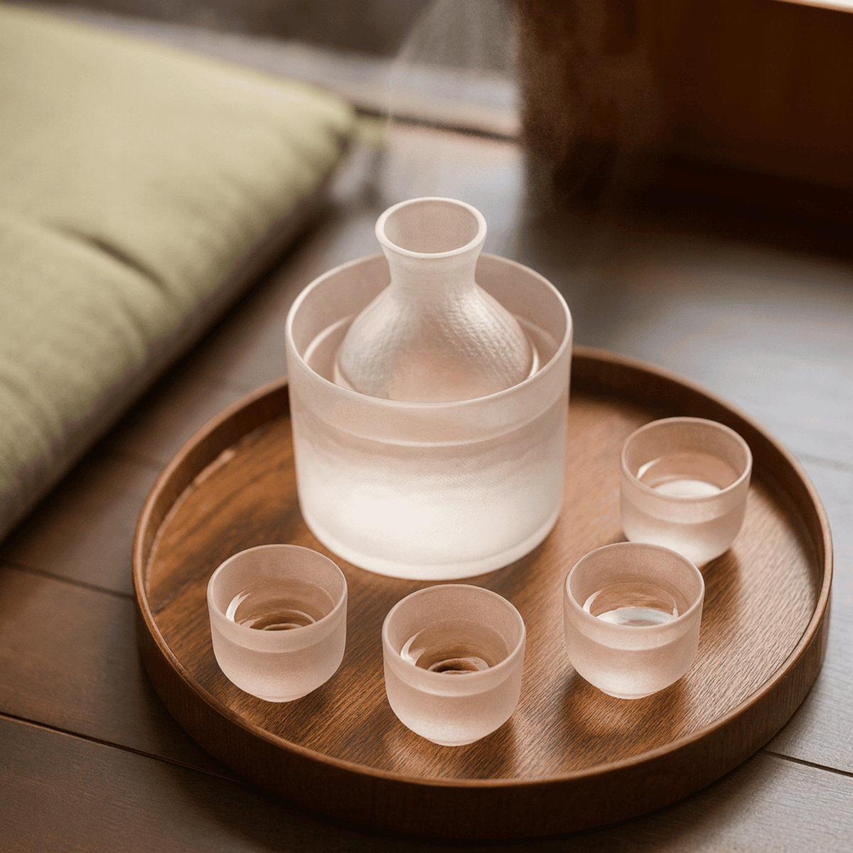 Ensemble 6 pièces pour saké et spiritueux en verre écologique avec carafe, seau à glace et 4 verres, inspiré du Japon - Hommfer