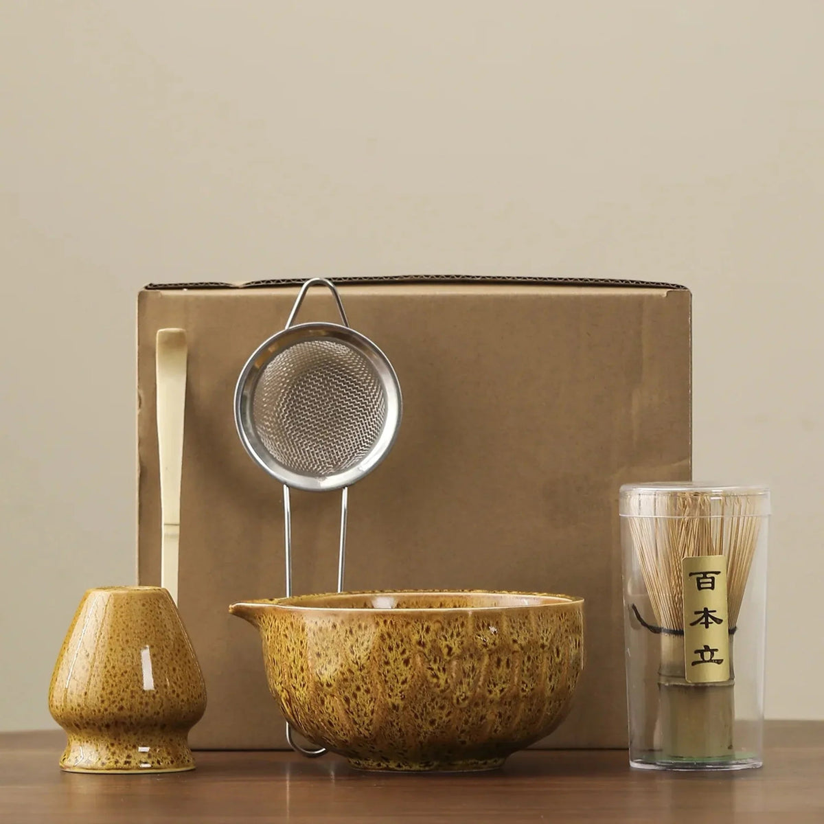 Ensemble de cérémonie du matcha 5 pièces en céramique et bambou avec bol cuit à haute température - Hommfer