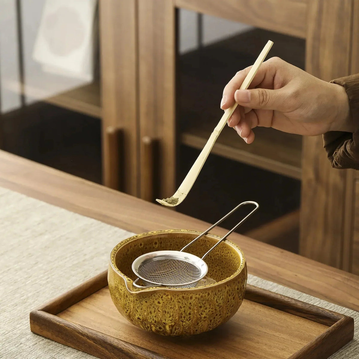 Ensemble de cérémonie du matcha 5 pièces en céramique et bambou avec bol cuit à haute température - Hommfer