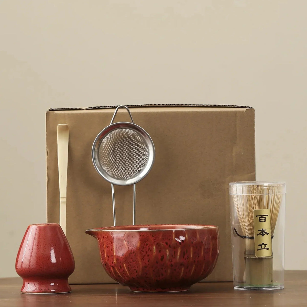 Ensemble de cérémonie du matcha 5 pièces en céramique et bambou avec bol cuit à haute température - Hommfer