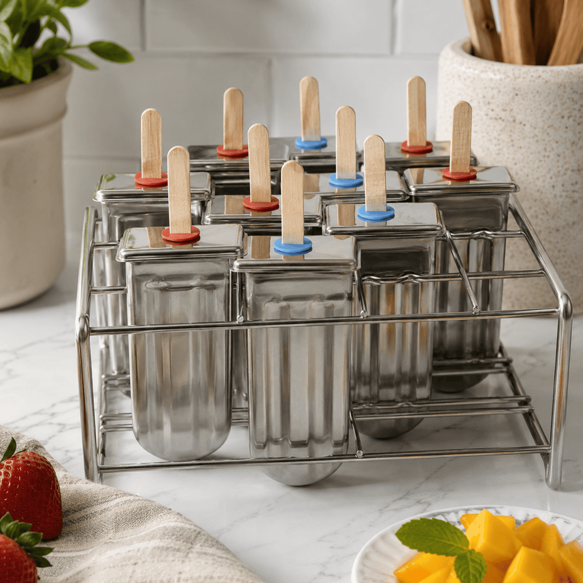 Ensemble de moules à glace en acier inoxydable avec support, 6 ou 10 moules, démoulage facile - Hommfer