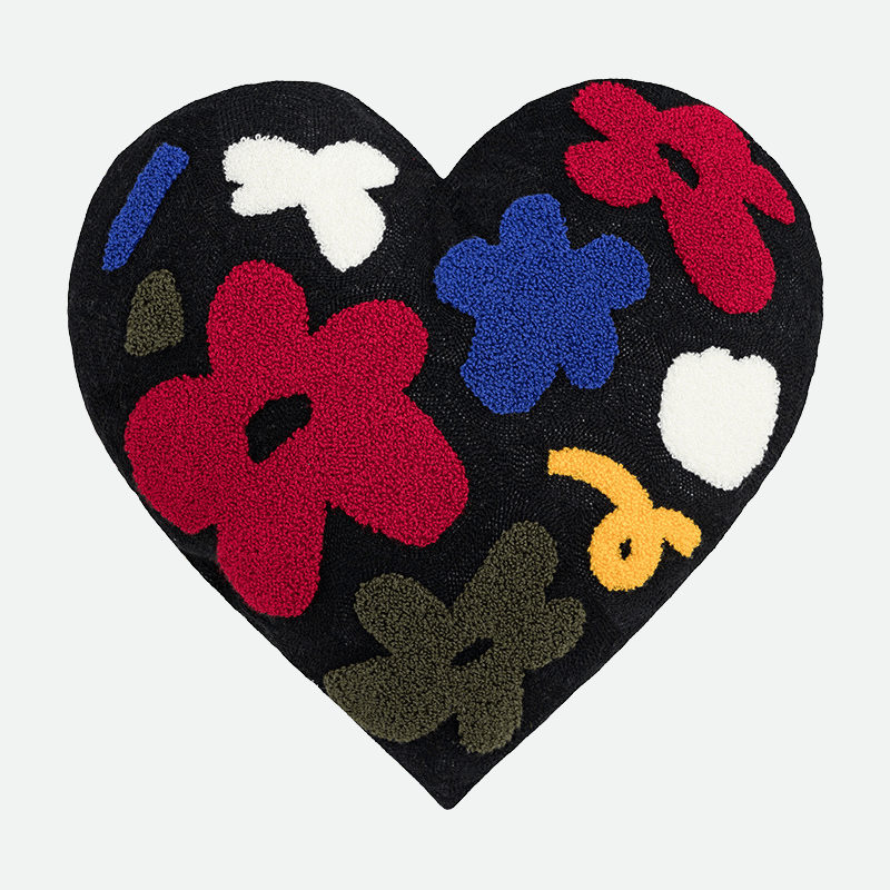 Hommfer – Coussin Brodé en Velours avec Motif Cœur Floral