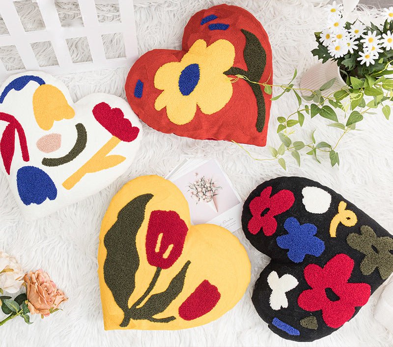 Hommfer – Coussin Brodé en Velours avec Motif Cœur Floral