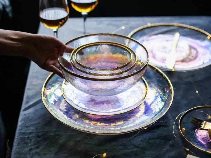 Hommfer – Assiette en Verre avec Bol et Bord Doré - Hommfer
