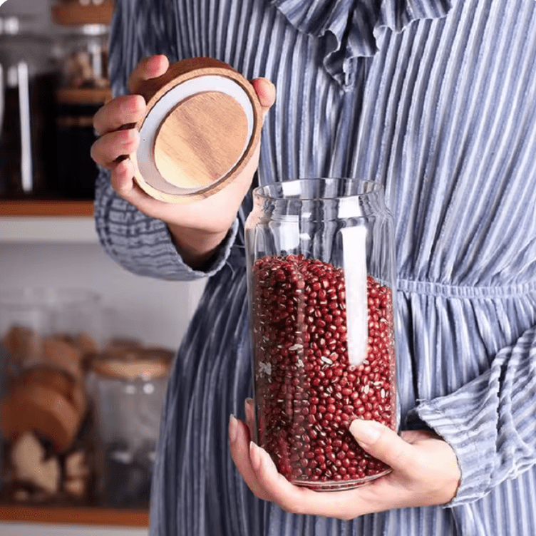 Hommfer – Bocaux en Verre Empilables avec Couvercle en Bois - Hommfer