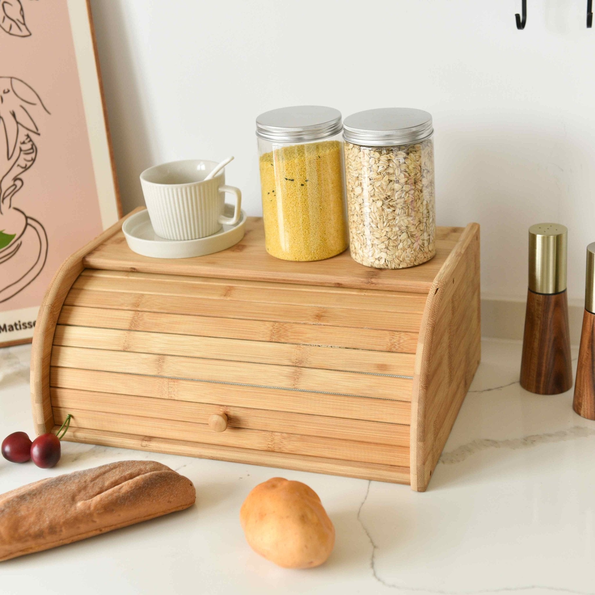 Hommfer – Boîte à Pain en Bois de Bambou avec Couvercle Coulissant - Hommfer
