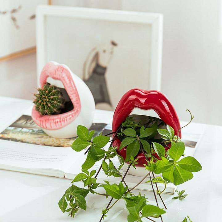 Hommfer - Cache - Pot en Céramique Forme Lèvres pour le Salon - Hommfer
