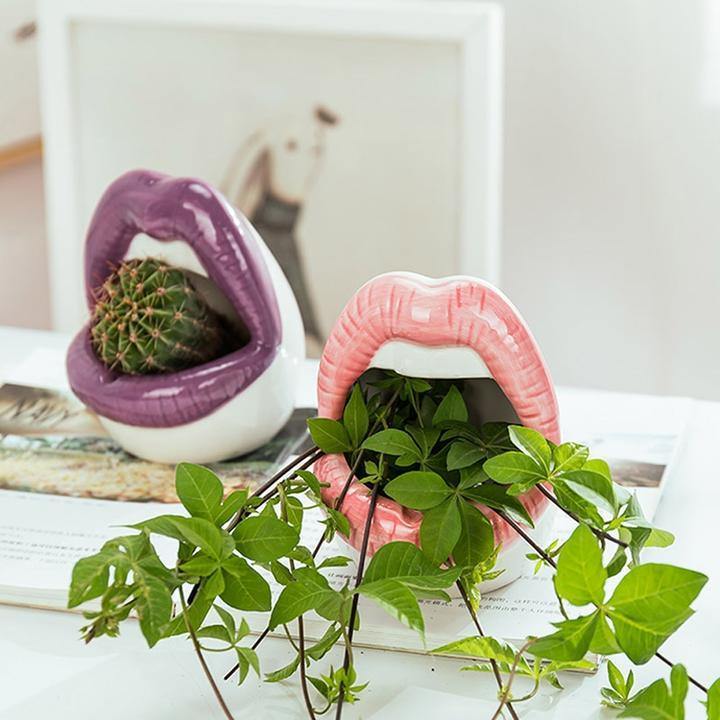 Hommfer - Cache - Pot en Céramique Forme Lèvres pour le Salon - Hommfer