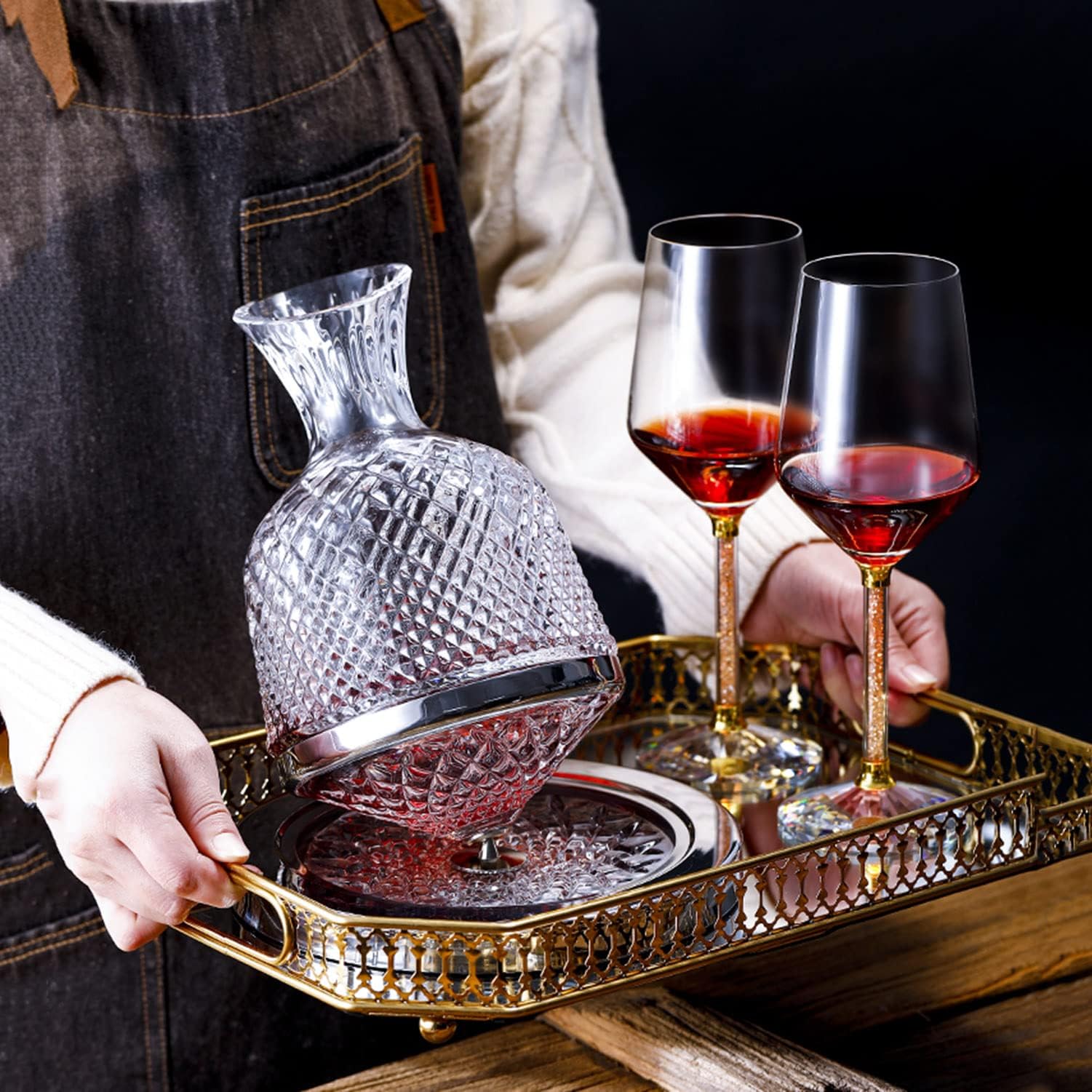 Hommfer – Carafe à décanter rotative et élégante en cristal - Hommfer