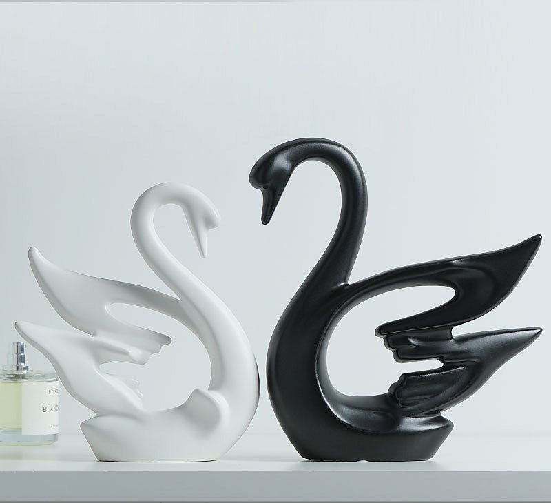 Hommfer – Couple de Cygnes Décoratifs en Céramique Noir et Blanc - Hommfer
