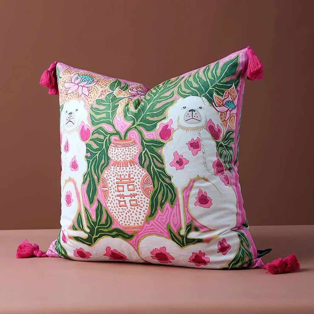 Hommfer – Coussin Chien Rose avec Pompons - Hommfer