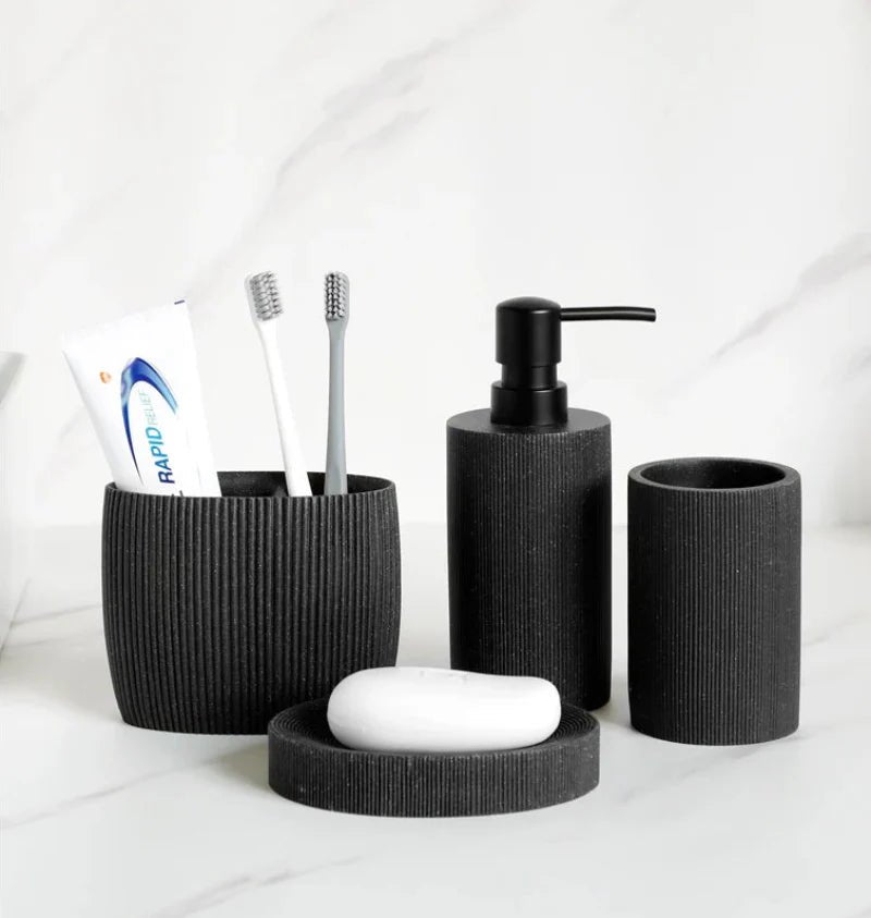 Hommfer – Ensemble d'Accessoires en Pierre de Lave Noire pour la Salle de Bain - Hommfer