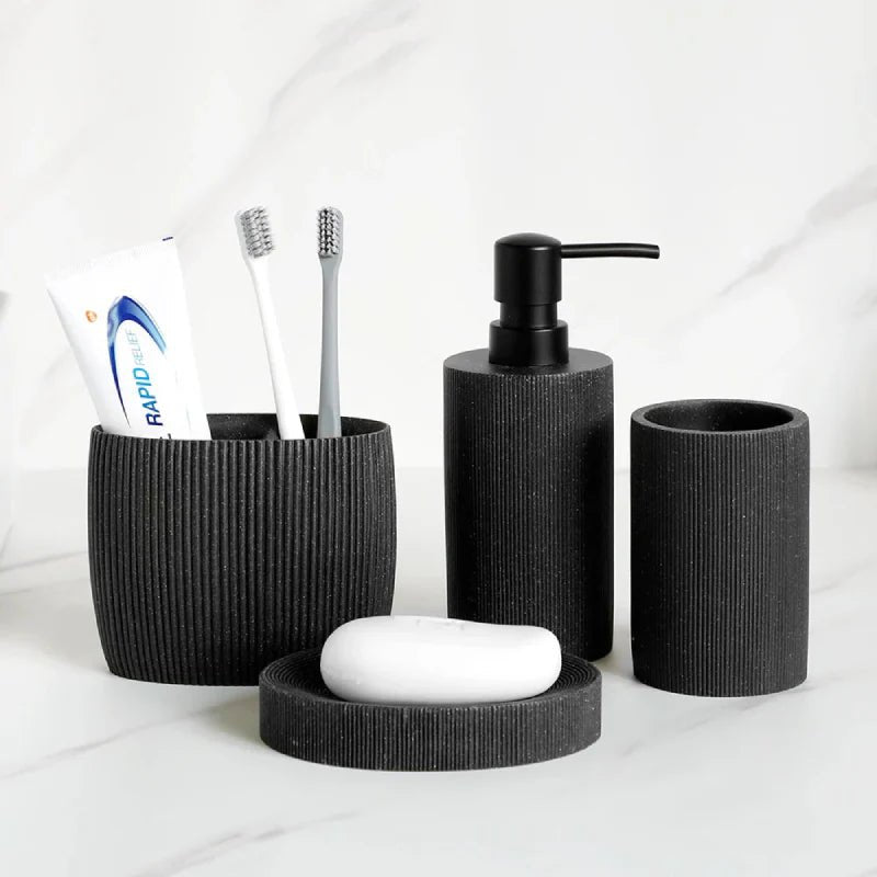 Hommfer – Ensemble d'Accessoires en Pierre de Lave Noire pour la Salle de Bain - Hommfer