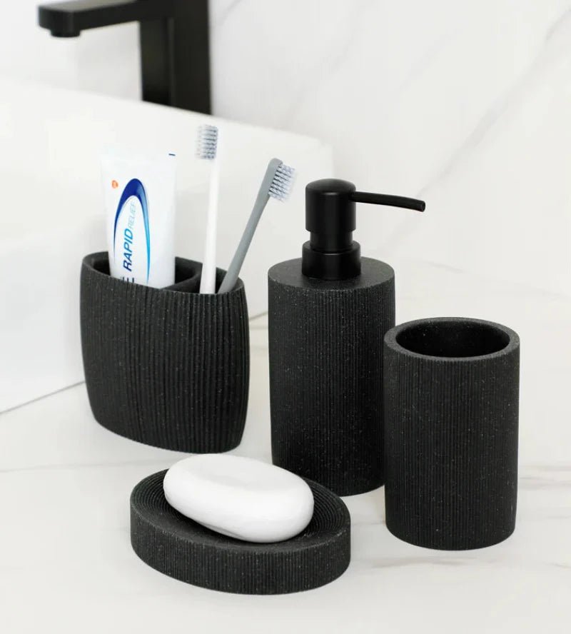 Hommfer – Ensemble d'Accessoires en Pierre de Lave Noire pour la Salle de Bain - Hommfer